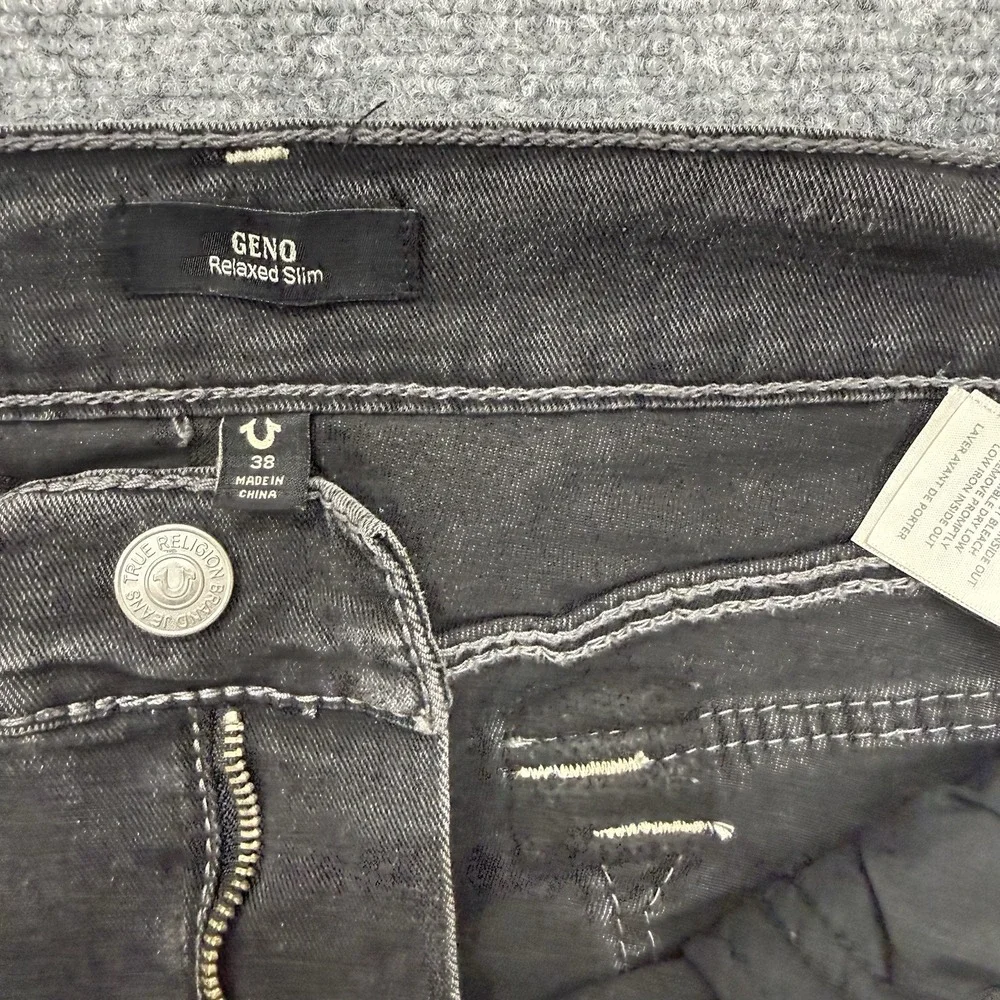 True Religion Geno Relaxed Slim Big T Flap Jeans Men's size 38 38x31 black
